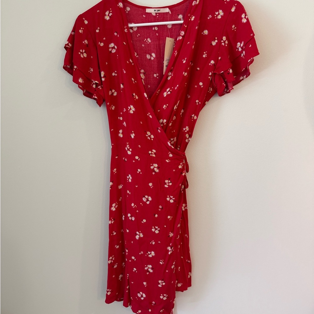Francesca's Collections Red Floral Wrap Mini Dress